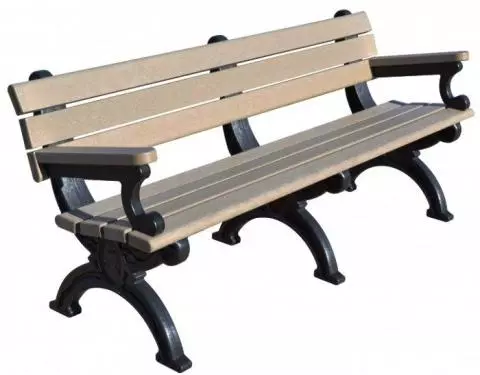 Rock Island Outdoor Park Bench | Recycled Plastic (Length: 4 feet, Mounting  Options: Free-Standing (Standard), Color Options: Brown RP, Arm Rest: Yes)