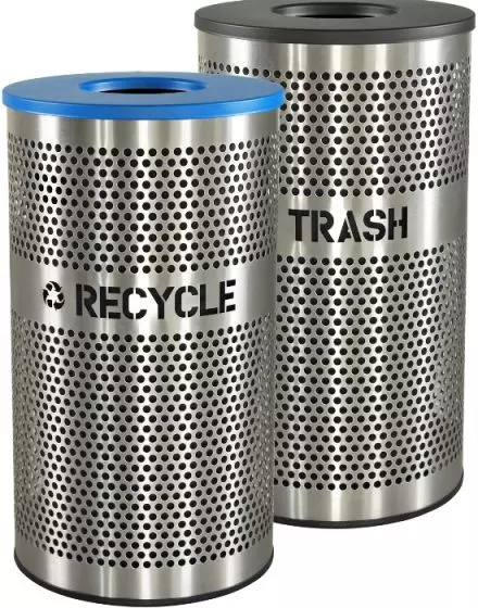 33-Gallon Perforated Stainless Steel Recycle and Trash Combo, Recycle Trash  Bin, Recycle Trash Can
