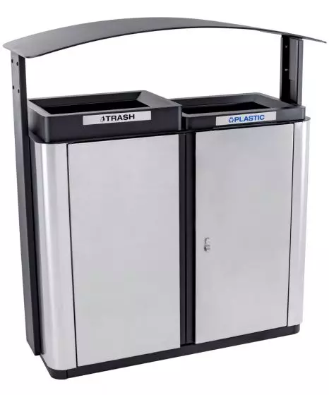 Outdoors Stream stainless steel dual trash bin with rain ...