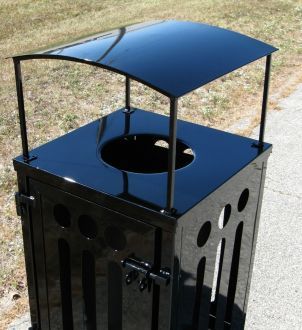 36 gallon square laser cut trash receptacle with full rain guard