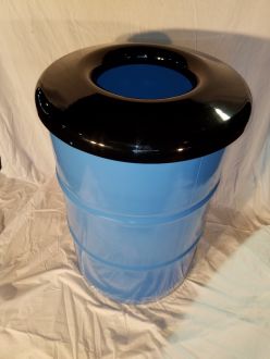 55-Gallon Drum Trash Bin with Steel Top and Large Rain Guard