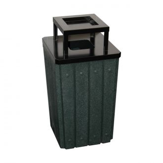 32 gallon molded trash receptacle with metal top and ash tray