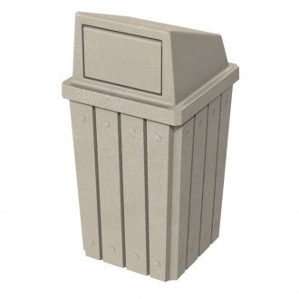32-Gallon Square Molded Slat Trash Receptacle With Covered Top with Door