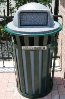 36-Gallon Single Bin Recycling Receptacle With Recycled Plastic Dome Top and Heavy Duty Liner