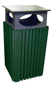40 gallon recycled plastic trash receptacle with rain guard