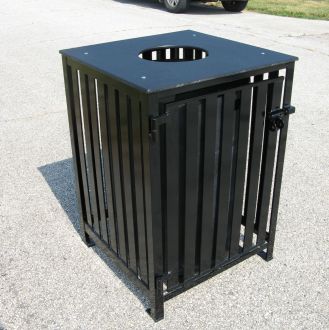 50-Gallon Square Trash Receptacle with Steel Top