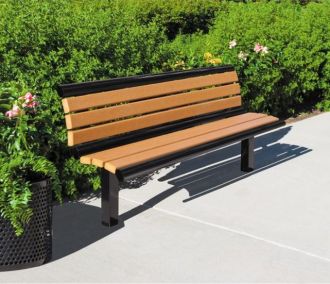 6 Foot Richmond 61 Series Steel Frame Bench with Recycled Plastic Slats and Back
