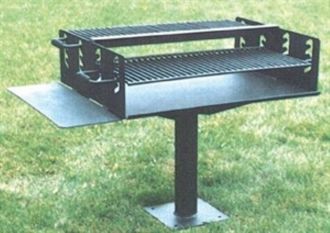 Bi-Level Surface Mount Pedestal Park Grill with Utility Shelf