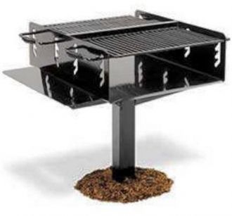 Bi-Level In Ground Mount Pedestal Park Grill with Utility Shelf