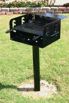 Pedestal Mounted Rotating Grill with Adjustable Grate and 300 Sq. Inches of Grilling Area and Utility Shelf