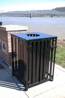50-Gallon Square Trash Receptacle with Steel Top