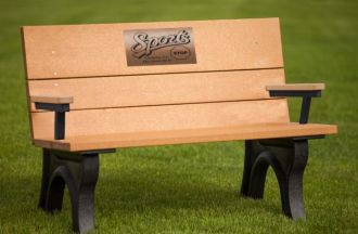 ADA Traditional 4 foot Park Bench with Laminate Plaque Memorial and Armrest