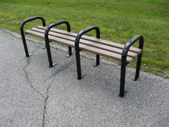 8 foot recycled plastic and steel backless park bench