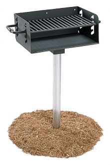 ADA Compliant (Wheelchair Accessible) Inground Pedestal Mounted Rotating Grill with Adjustable Grate and 300Sq. Inches of Grilling Area