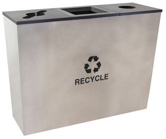 18-Gallon Tapered Triple Bin Recycling Receptacle, Stainless Steel