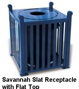 Savannah 32 Gallon Flat Top Park Trash Receptacle with Heavy Duty Plastic Liner