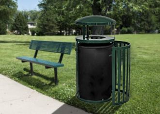 Streetscape 45 Gallon Outdoor Trash Receptacle with Door and Canopy 