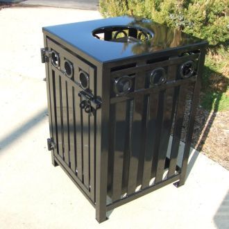 Square 36 gallon ornamental trash receptacle with side access