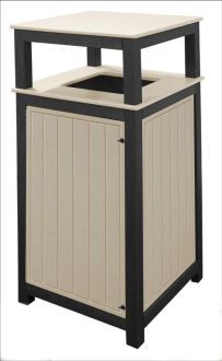 Square Plastic Slatted Two Tone Trash Receptacle.