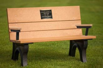 ADA Traditional 4 foot Park Bench with Memorial Plaque and Arm Rest