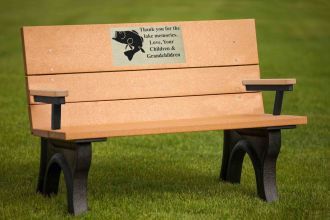 ADA Traditional 4 foot Park Bench with Laminate Plaque Memorial and Armrest