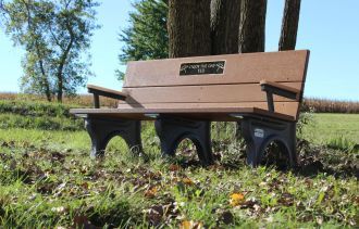 ADA Traditional 6 foot Park Bench with Bronze Memorial Plaque & Armrest