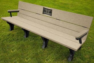 Traditional ADA 8 Foot Bench with Bronze Plaque and Armrest