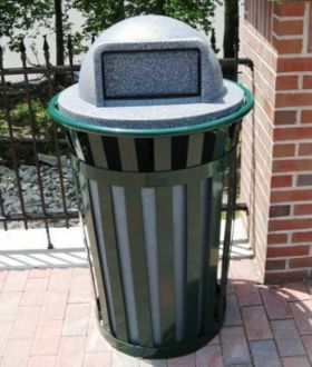36-Gallon Steel Slat Recycle Bin with Recycled Plastic Dome Top and Heavy Duty Liner