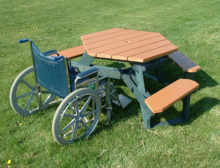Open Hexagon Wheelchair Access Plastic Picnic Table - Recycled