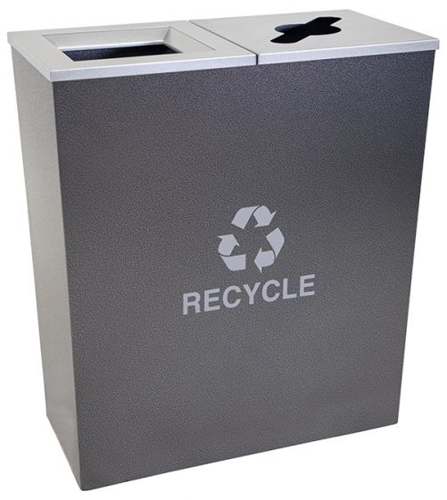 18Gallon Tapered Dual Recycle Bin, Hammered Charcoal Recycle Trash